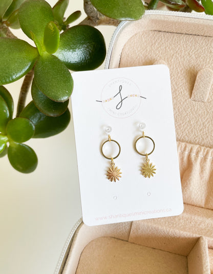 14K Gold Plated Flowers - Dangle Earrings