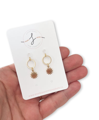 14K Gold Plated Flowers - Dangle Earrings
