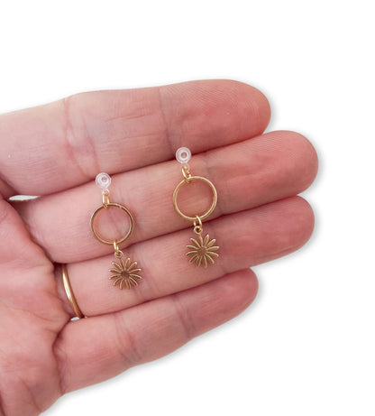 14K Gold Plated Flowers - Dangle Earrings