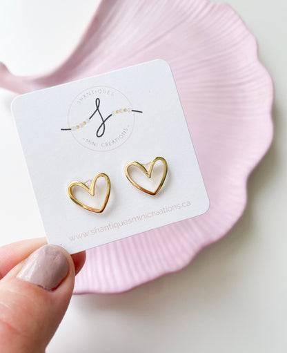 Large Gold Hollow Heart- Earrings