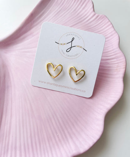 Large Gold Hollow Heart- Earrings