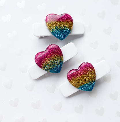 Sparkle Rainbow Heart - Alligator Bar Clips