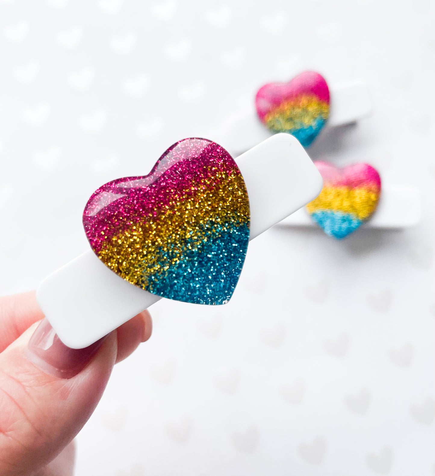 Sparkle Rainbow Heart - Alligator Bar Clips