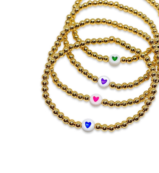 14K Gold Plated with Coloured Heart - Bracelets