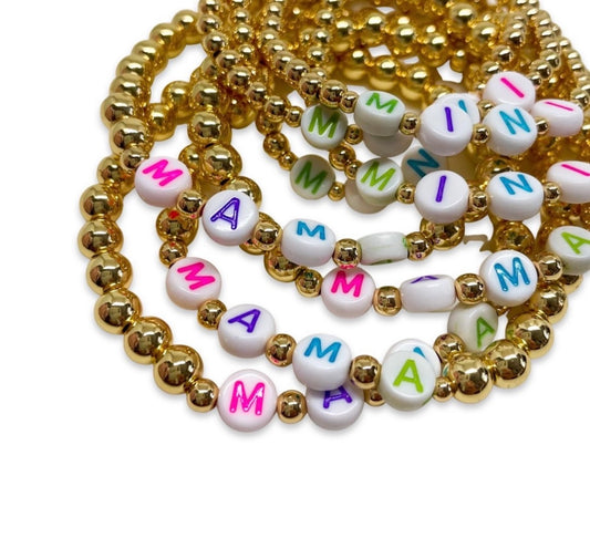 14K Gold Plated with Rainbow Letters Mama and Mini - Bracelet Sets