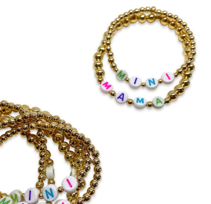 14K Gold Plated with Rainbow Letters Mama and Mini - Bracelet Sets