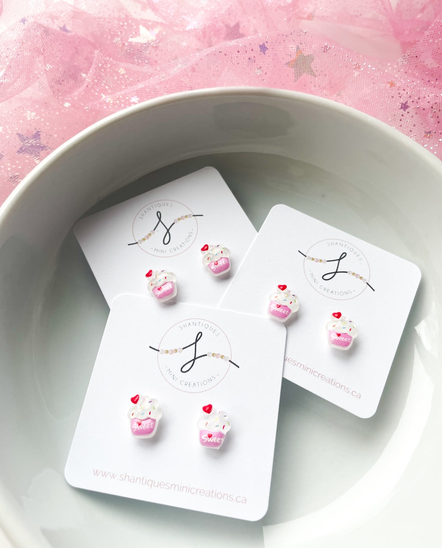 Earrings - Heart Cupcakes