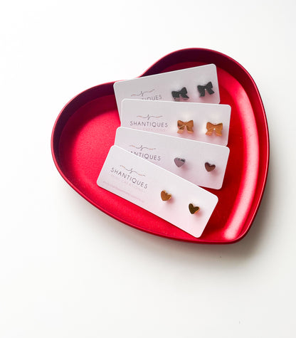 Earrings - 14K Gold Plated / Stainless Steel Hearts & Bows