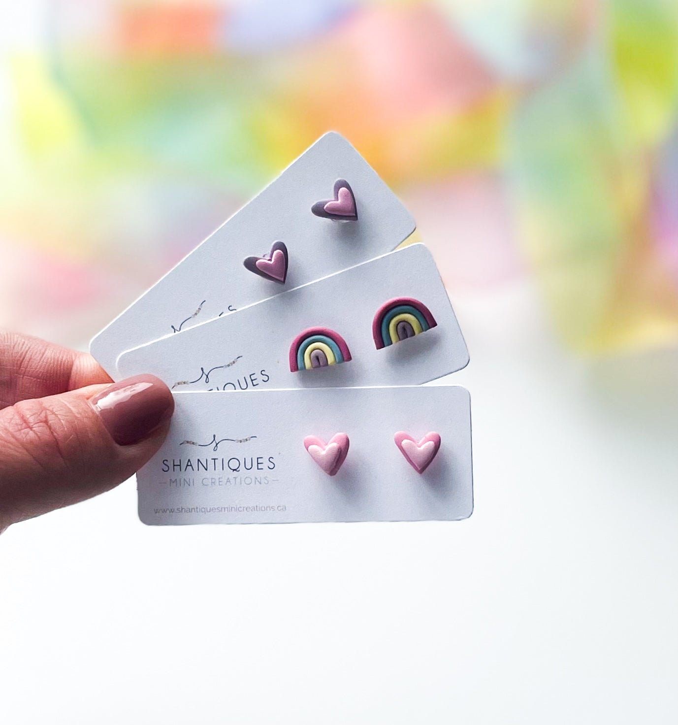 Earrings - Polymer Clay Hearts & Rainbows