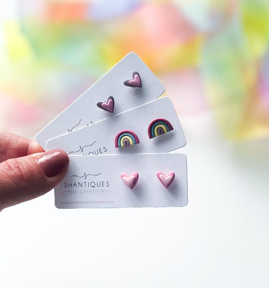 Earrings - Polymer Clay Hearts & Rainbows