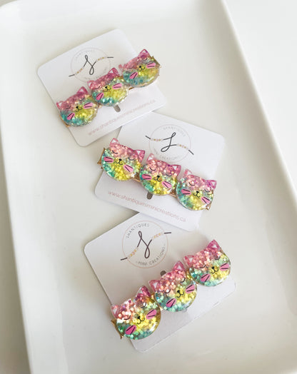 Glitter Cat - Alligator Bar Clips