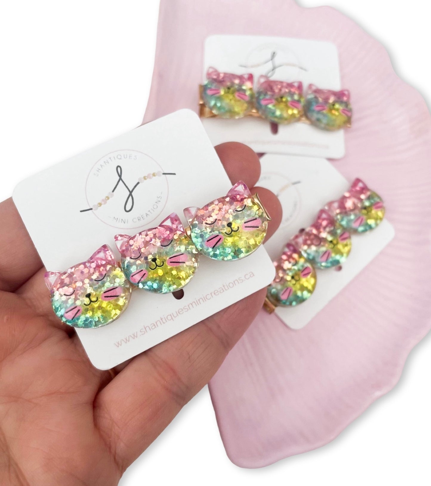 Glitter Cat - Alligator Bar Clips