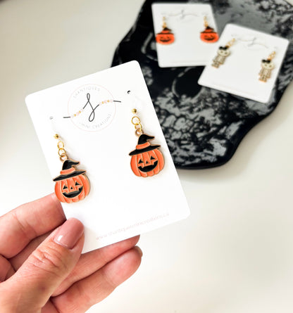 Dangle Earrings - Girlie Skeletons & Jack O' Lanterns