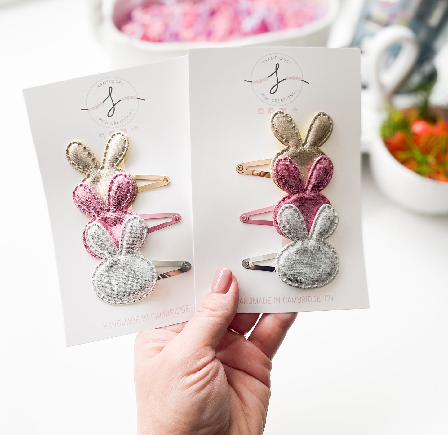 Trio Snap Clip Sets - Metallic Easter Bunnies