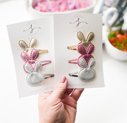 Trio Snap Clip Sets - Metallic Easter Bunnies