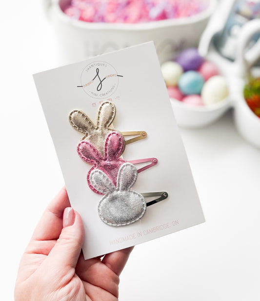 Trio Snap Clip Sets - Metallic Easter Bunnies