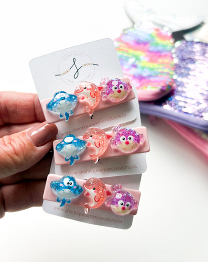 Alligator Bar Clips - Glitter Ocean Creatures