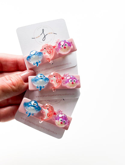 Alligator Bar Clips - Glitter Ocean Creatures