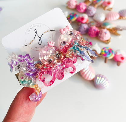 Glitter Ocean Creatures- Alligator Bar Clips