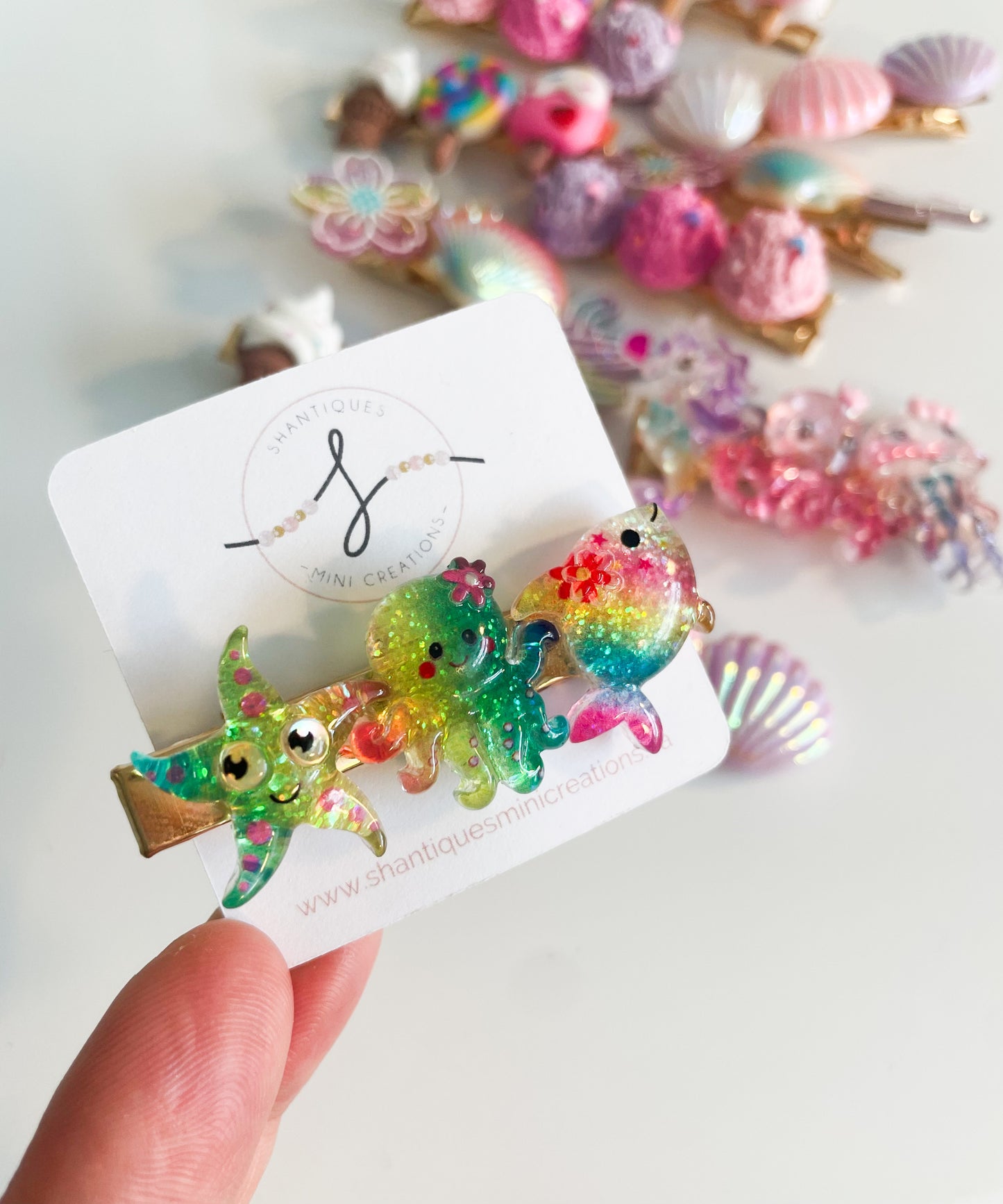 Glitter Ocean Creatures- Alligator Bar Clips