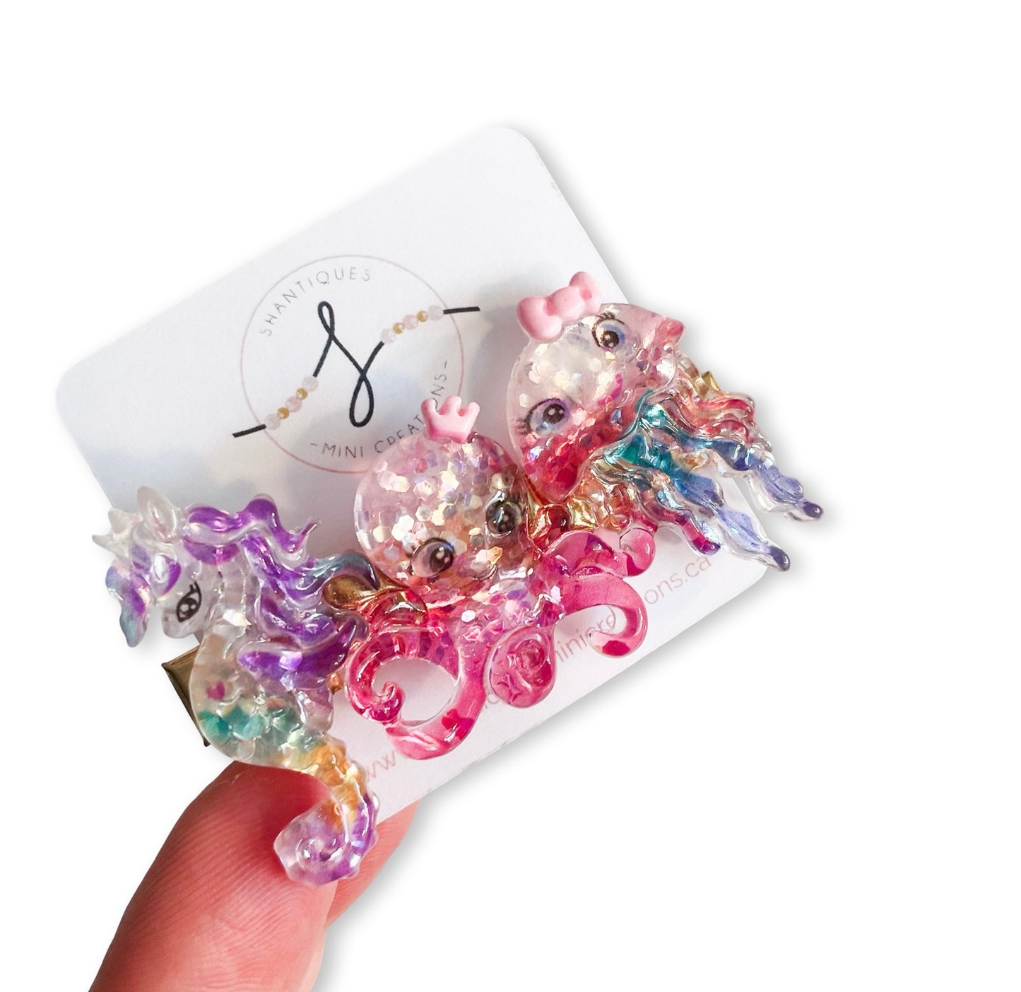 Glitter Ocean Creatures- Alligator Bar Clips