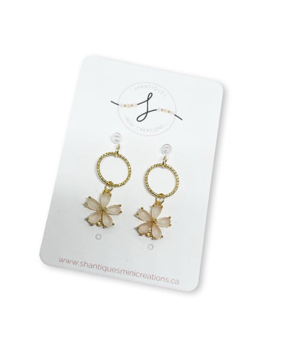 14K Gold Plated Ivory Flowers - Dangle Earrings