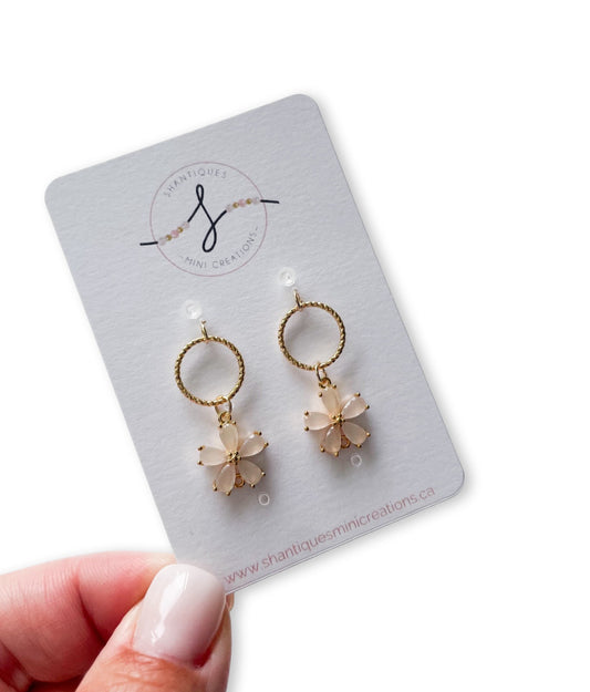 14K Gold Plated Ivory Flowers - Dangle Earrings