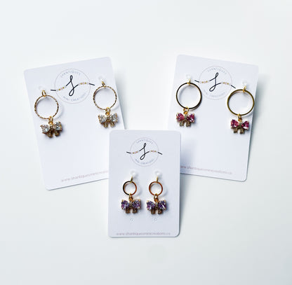 Dangle Earrings - 14K Gold Plated Glitter Bows