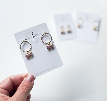 Dangle Earrings - 14K Gold Plated Glitter Bows