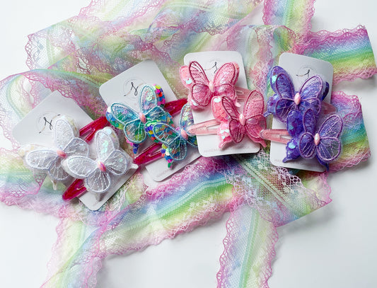 Snap Clip Sets - Glitter Fabric Butterflies