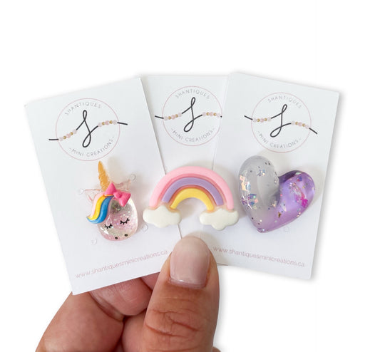 Unicorn, Rainbow + Hearts - Backpack Pins