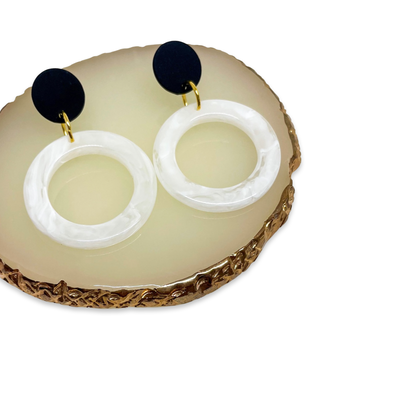 Large White Circles - Dangle Earrings