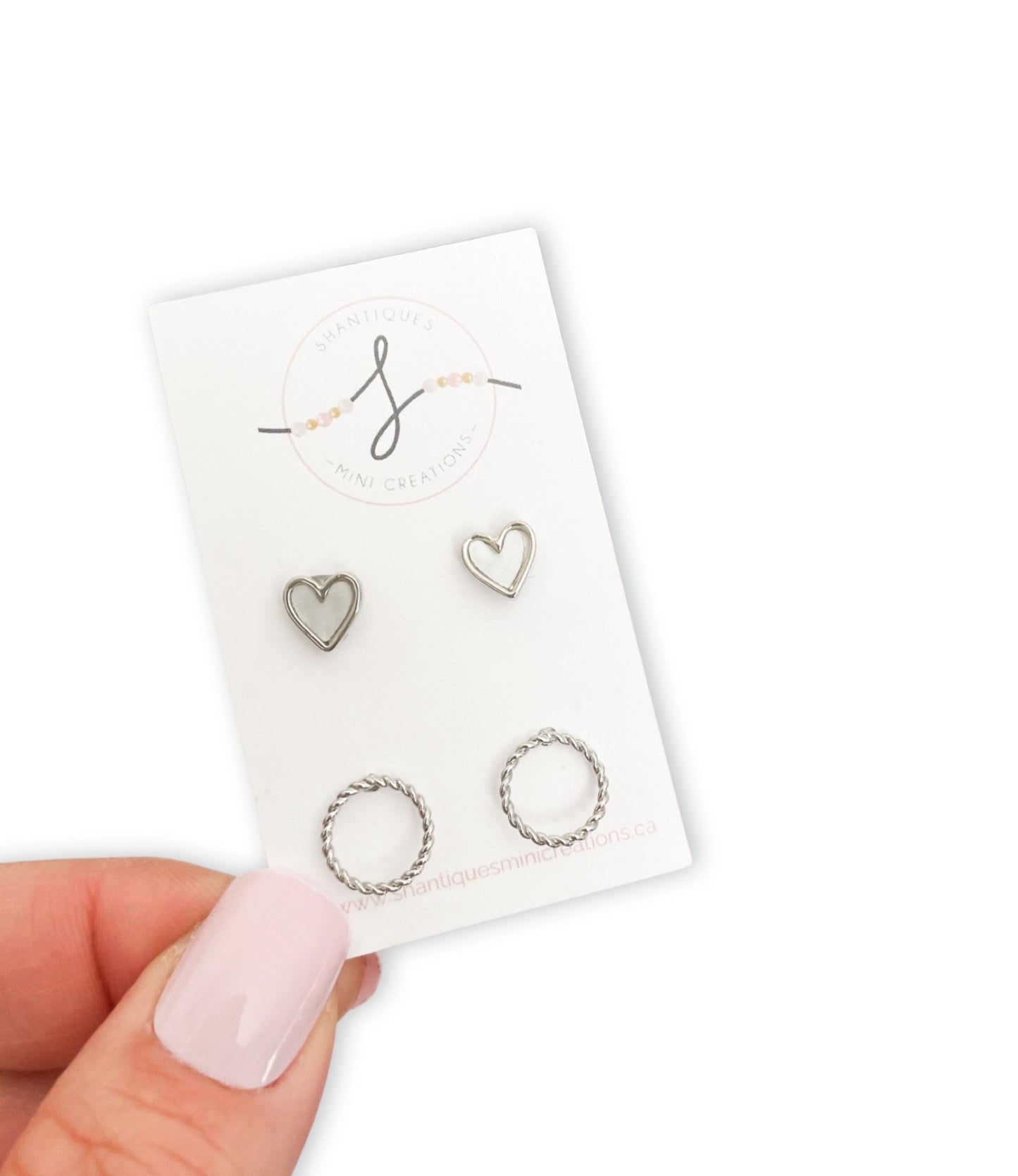 14K Gold Plated Circles/White Hearts - Duo Earrings
