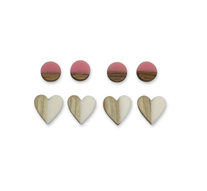 Wood Grain Hearts - Earrings