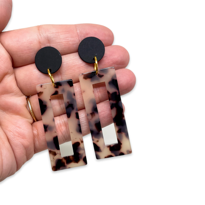 Tortoise Shell Rectangles - Dangle Earrings