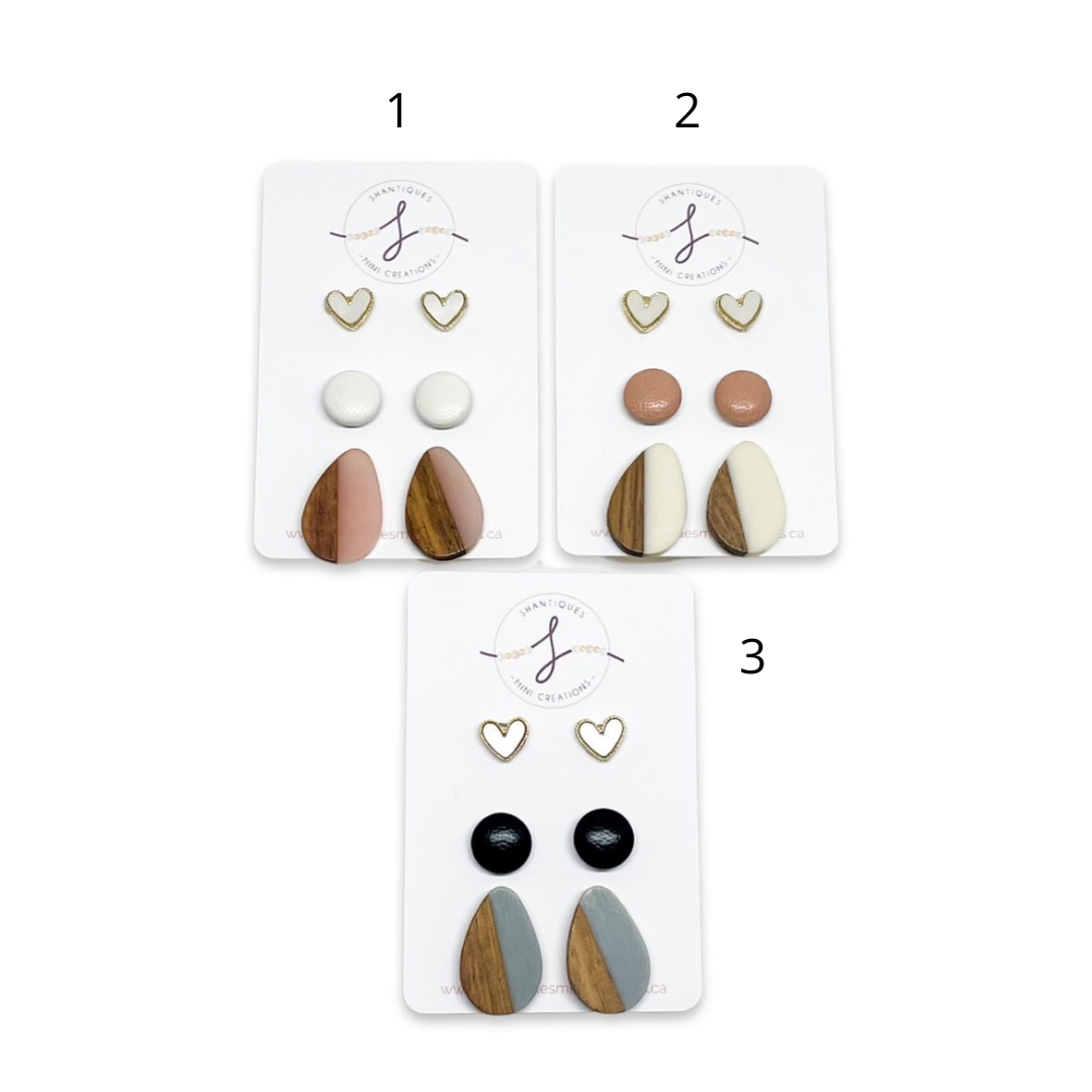 Wood Grain  - Trio Earrings