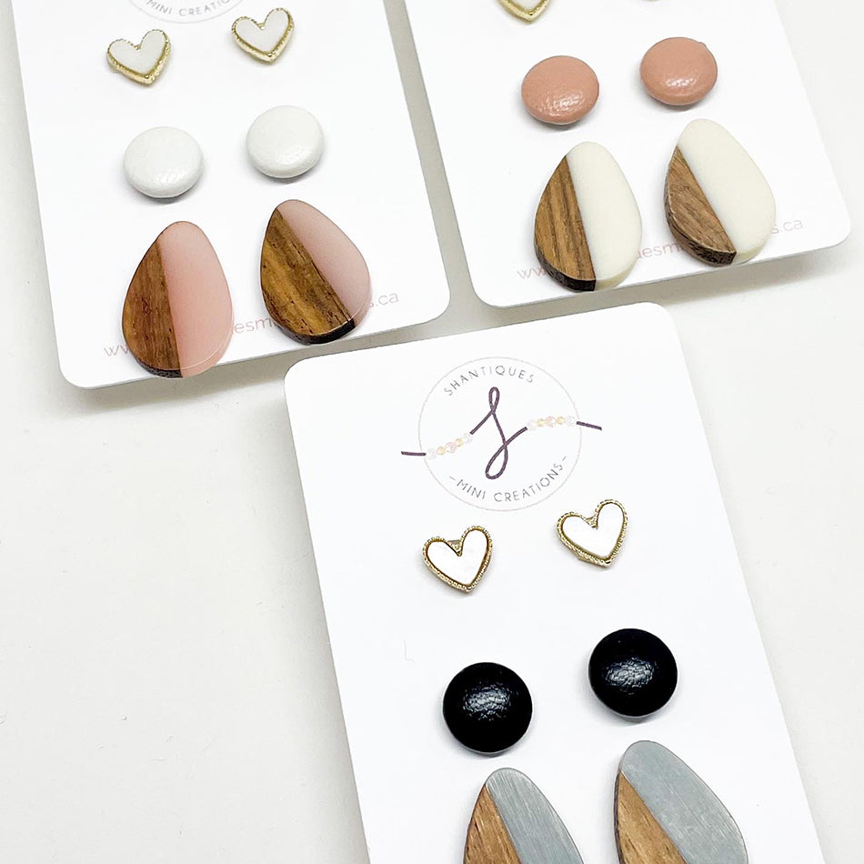 Wood Grain  - Trio Earrings