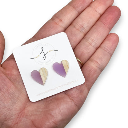 Wood Grain Hearts - Earrings